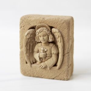 Carruth Studio Tiny Angel Mini Carved Stone Signed 2007 Hanging Garden Sculpture